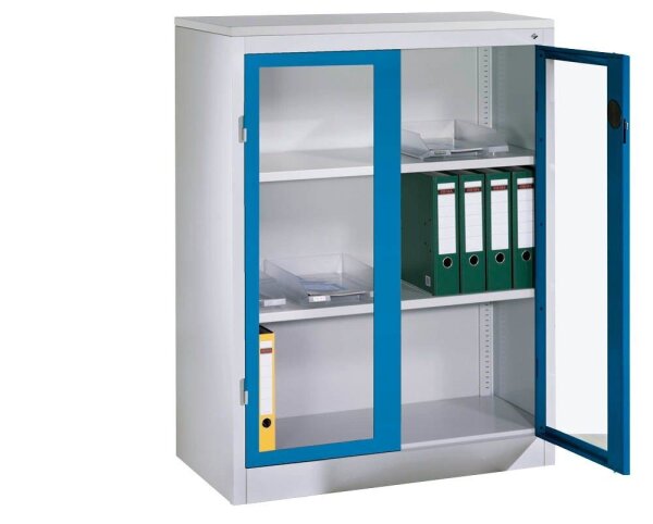 CP Stahlschrank 8531-055 S10180 lichtgrau, lichtblau, Acrylglas 2 Fachböden 120,0 x 50,0 x 120,0 cm, aufgebaut, 1 St.
