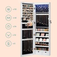 SONGMICS Schmuckschrank weiß ohne Fachböden mit Beleuchtung