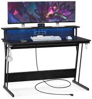 VASAGLE Gaming Schreibtisch schwarz rechteckig, C-Fuß-Gestell schwarz 120,0 x 60,0 cm