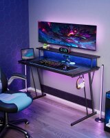 VASAGLE Gaming Schreibtisch schwarz rechteckig, C-Fuß-Gestell schwarz 120,0 x 60,0 cm