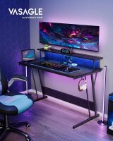 VASAGLE Gaming Schreibtisch schwarz rechteckig, C-Fuß-Gestell schwarz 120,0 x 60,0 cm