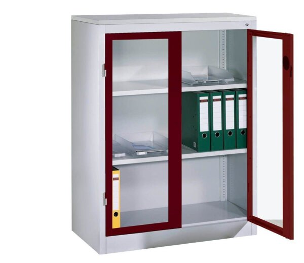 CP Stahlschrank 8531-055 S10182 lichtgrau, rubinrot, Acrylglas 2 Fachböden 120,0 x 50,0 x 120,0 cm, aufgebaut, 1 St.