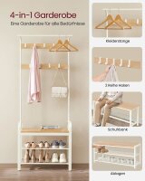VASAGLE Garderobenbank mit Haken und Schuhrost HSR40W weiß Holz 72,0 cm