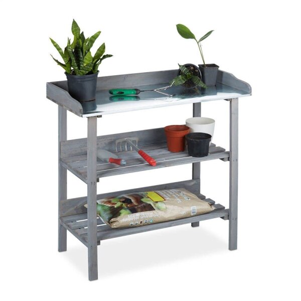 relaxdays Pflanztisch grau 92,0 x 41,0 x 86,0 cm