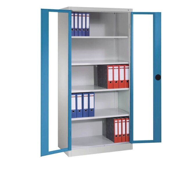 CP Stahlschrank 8921-055 S10326 lichtgrau, lichtblau, Acrylglas 4 Fachböden 93,0 x 50,0 x 195,0 cm, aufgebaut, 1 St.