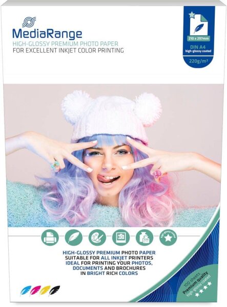 MediaRange Fotopapier MRINK103 DIN A4 hochglänzend 220 g/qm 100 Blatt