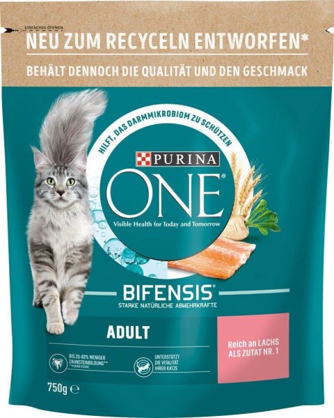 PURINA ONE® Katzen-Trockenfutter BIFENSIS® Lachs und Vollkorn Getreide 750,0 g