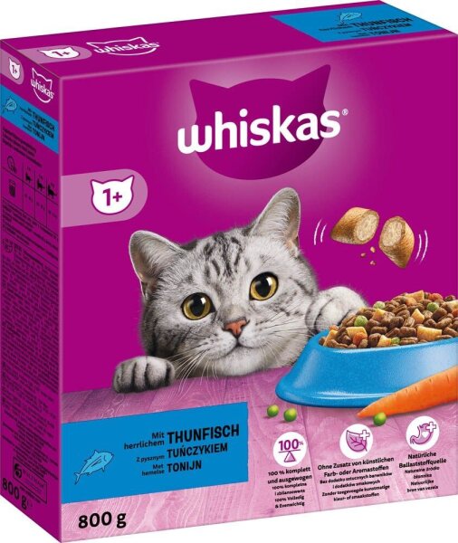 whiskas® Katzen-Trockenfutter 1+ mit Thunfisch 800,0 g