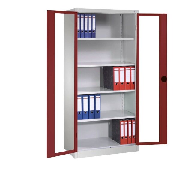 CP Stahlschrank 8921-055 S10373 lichtgrau, rubinrot, Acrylglas 4 Fachböden 93,0 x 50,0 x 195,0 cm, aufgebaut, 1 St.