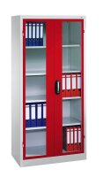 CP Stahlschrank 8921-055 S10373 lichtgrau, rubinrot, Acrylglas 4 Fachböden 93,0 x 50,0 x 195,0 cm, aufgebaut, 1 St.
