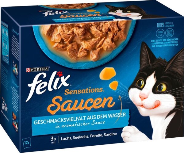 felix® Katzen-Nassfutter Sensations Saucen Geschmacksvielfalt aus dem Wasser 12x 85,0 g