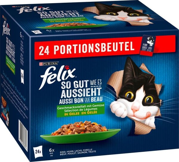 felix® Katzen-Nassfutter So gut wie es aussieht in Gelee Geschmacksvielfalt mit Gemüse 24x 85,0 g
