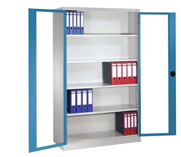 CP Stahlschrank 8931-055 S10297 lichtgrau, lichtblau, Acrylglas 4 Fachböden 120,0 x 50,0 x 195,0 cm, aufgebaut, 1 St.