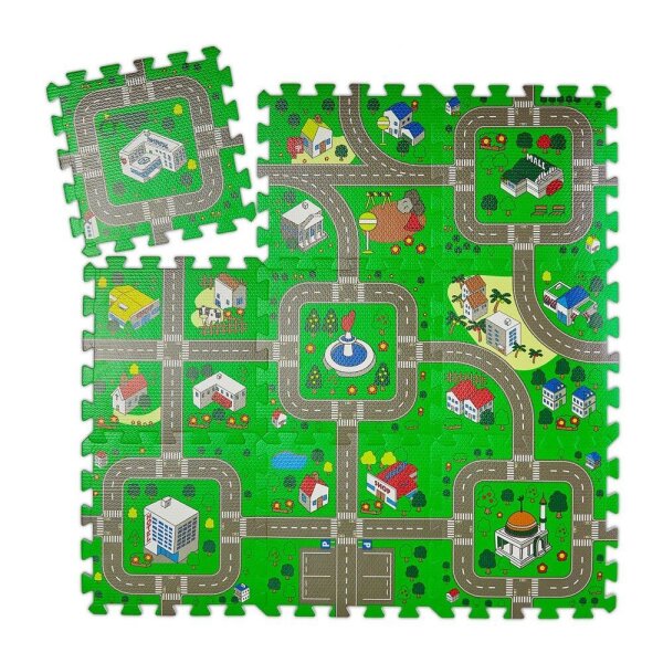 relaxdays Spielmatte Straße grün/bunt 90,0 x 90,0 cm  ( 10031432_0 )