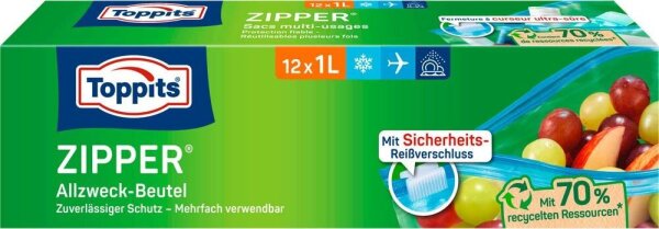 Toppits Gefrierbeutel ZIPPER 1,0 l, 12 St.