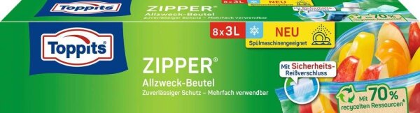 Toppits Gefrierbeutel ZIPPER 3,0 l, 8 St.