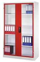 CP Stahlschrank 8931-055 S10299 lichtgrau, rubinrot, Acrylglas 4 Fachböden 120,0 x 50,0 x 195,0 cm, aufgebaut, 1 St.
