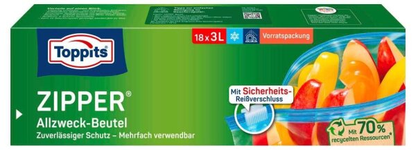 Toppits Gefrierbeutel ZIPPER 3,0 l, 18 St.