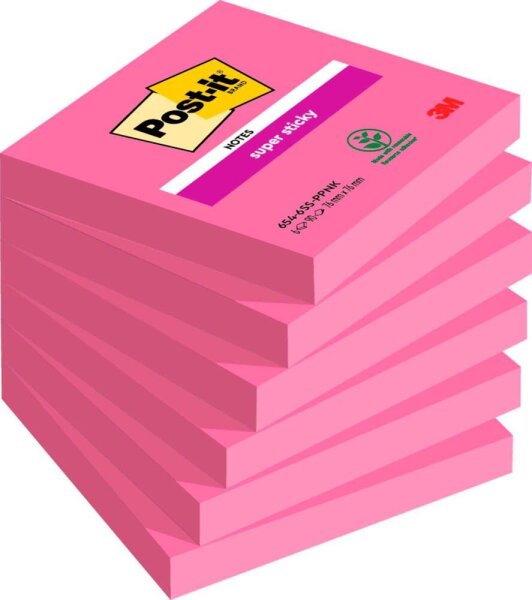 Post-it® Super Sticky Haftnotizen extrastark 654SPI pink, 6 Blöcke