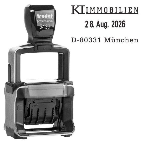 trodat Datumstempel mit Text individualisierbar 5430 selbstfärbend schwarz mit Logo, 1 St. -  Nachträglich per Gutschein personalisieren