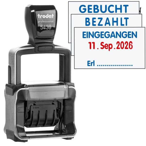 trodat Datumstempel mit Text 5430/L PROFESSIONAL selbstfärbend blau rot, 1 St.