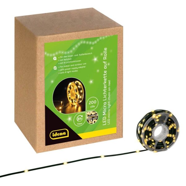 Idena 200er Micro LED Lichterkette grün 22,9 m, 1 St.