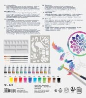FABER-CASTELL Aquarell Bastelfarben-Set farbsortiert 12 Tuben  5,0 ml Tuben, 4 Synthetik-Pinsel, 1 Schablone und 1 Mischpalette  ml, 1 Set