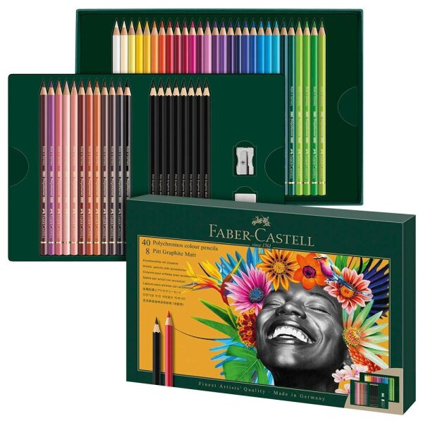 FABER-CASTELL Polychromos & Pitt Graphite Matt Malset farbsortiert, 50 St.