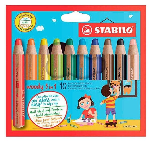 STABILO woody 3 in 1 Buntstifte farbsortiert, 10 St.