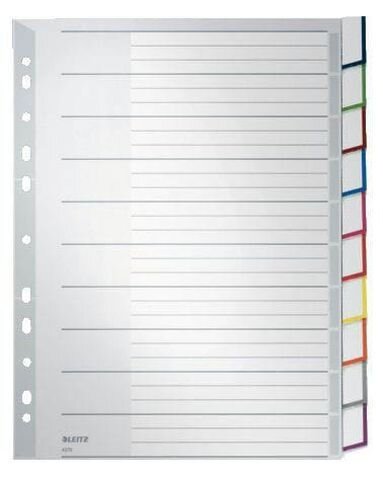 LEITZ Ordnerregister DIN A4 Vollformat, Überbreite blanko grau-weiß 10-teilig, 1 Satz