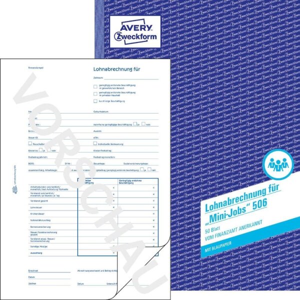 AVERY Zweckform Lohnabrechnung für geringfügig/kurzfristig Beschäftigte Formularbuch 506, 1 St.