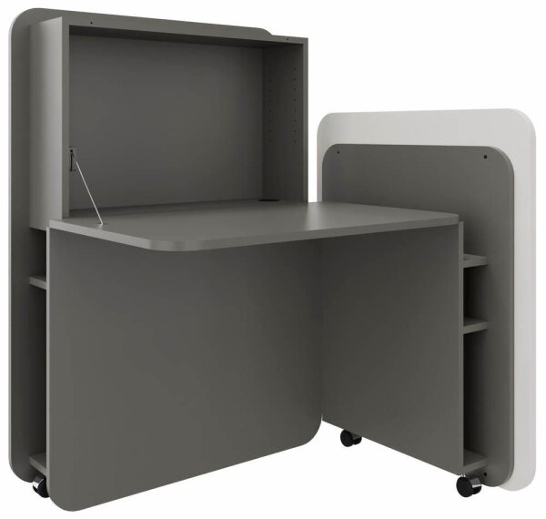 fm FLATup  Sekretär basalt/ diamantweiß rechteckig, schwarz 107,0 x 41,5 - 91,0 cm