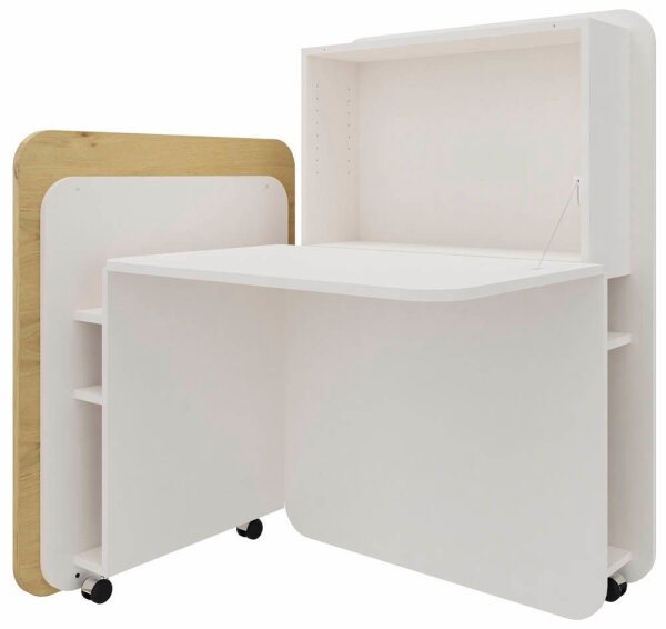 fm FLATup  Sekretär diamantweiß/ wildeiche rechteckig, weiß 107,0 x 41,5 - 91,0 cm