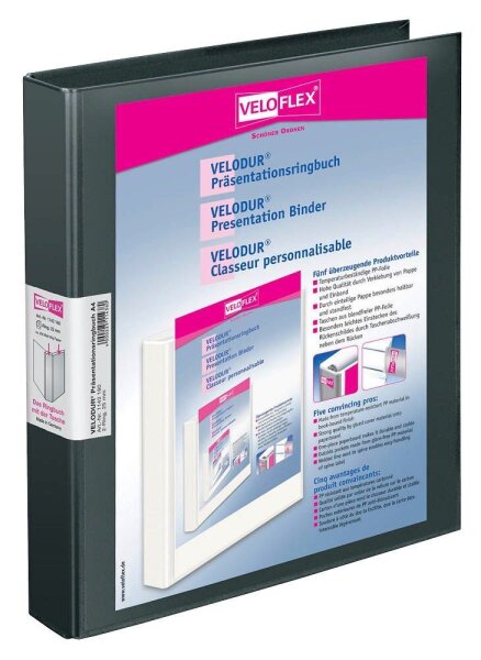 VELOFLEX VELODUR® Präsentationsringbücher 2-Ringe schwarz 4,0 cm DIN A4, 10 St.