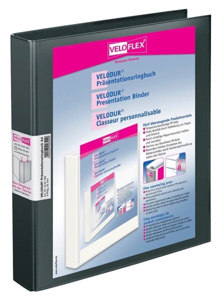 VELOFLEX VELODUR® Präsentationsringbücher 4-Ringe schwarz 4,0 cm DIN A4, 10 St.
