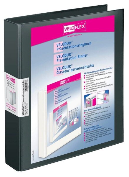 VELOFLEX VELODUR® Präsentationsringbücher 2-Ringe schwarz 4,6 cm DIN A4, 10 St.