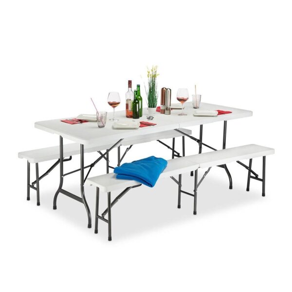 relaxdays Bierzeltgarnitur, schwarz Kunststoff, Metall, 3-teilig