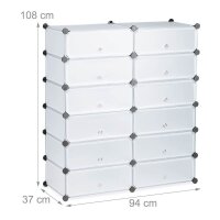 relaxdays Schuhschrank, 10021979_50 transparent 12 Fachböden 94,0 x 37,0 x 108,0 cm