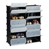 relaxdays Schuhschrank, 10021979_46 schwarz, transparent 12 Fachböden 94,0 x 37,0 x 108,0 cm