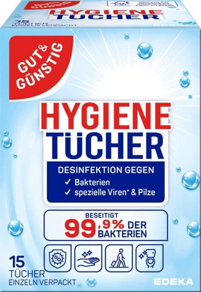 GUT&GÜNSTIG Desinfektionstücher 1-lagig weiß, 15 Tücher