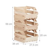 relaxdays Stapelkisten Holz braun 27,5 x 38,0 x 20,0 cm, 3 St.