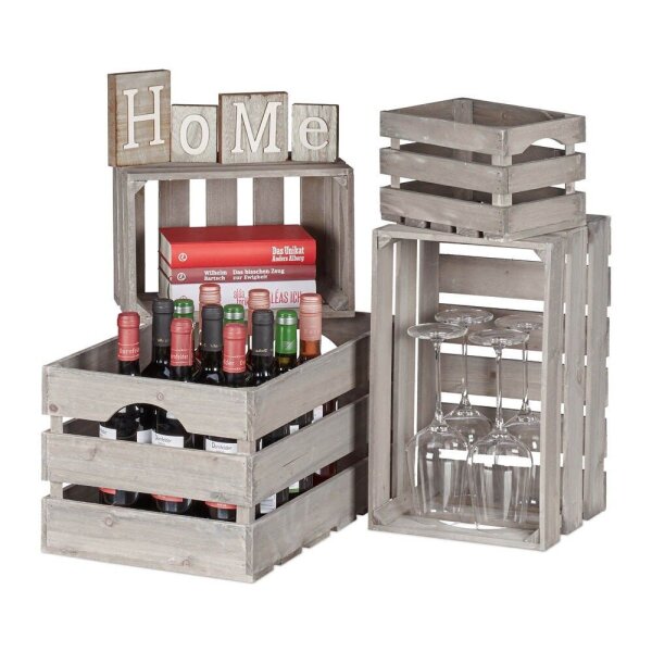 relaxdays Shabby Holzkisten-Set grau, 1 Set