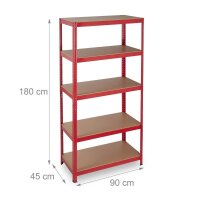 relaxdays Schwerlastregal 10026750_0 rot 90,0 x 45,0 x 180,0 cm