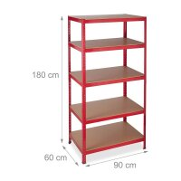 relaxdays Schwerlastregal 10026756_0 rot 90,0 x 60,0 x 180,0 cm