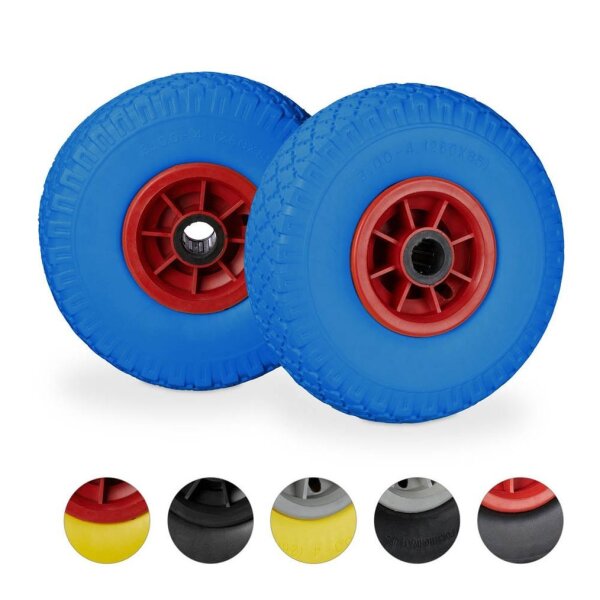 relaxdays Sackkarrenräder luftbereift blau, rot Kunststoff Felgen, Achse 2,5 cm