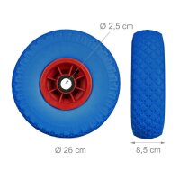 relaxdays Sackkarrenräder luftbereift blau, rot Kunststoff Felgen, Achse 2,5 cm