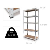 relaxdays Schwerlastregal 10019041_0 silber 90,0 x 41,0 x...