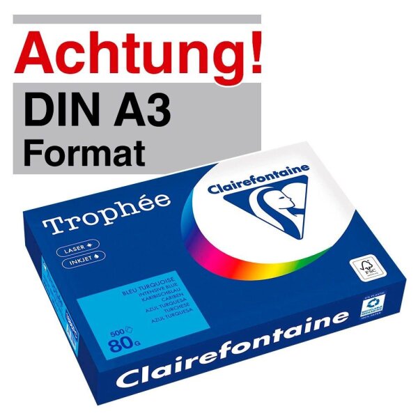 Clairefontaine Kopierpapier Trophée karibischblau DIN A3 80 g/qm 500 Blatt