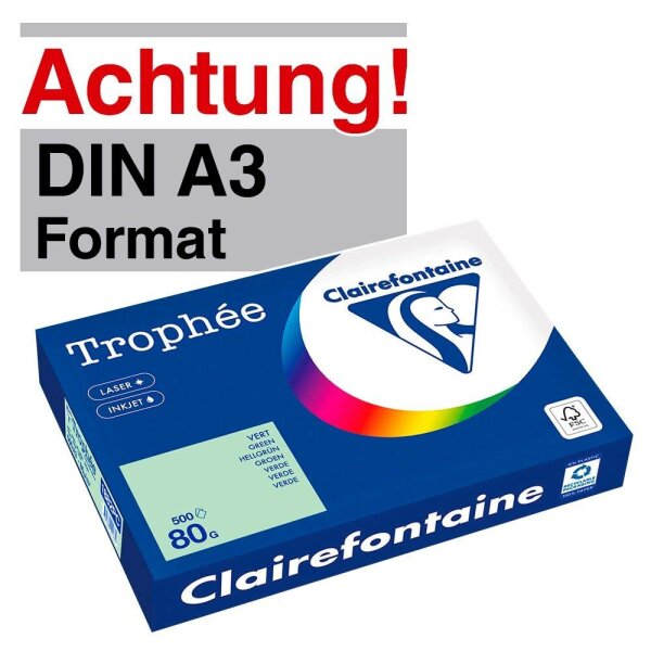 Clairefontaine Kopierpapier Trophée hellgrün DIN A3 80 g/qm 500 Blatt