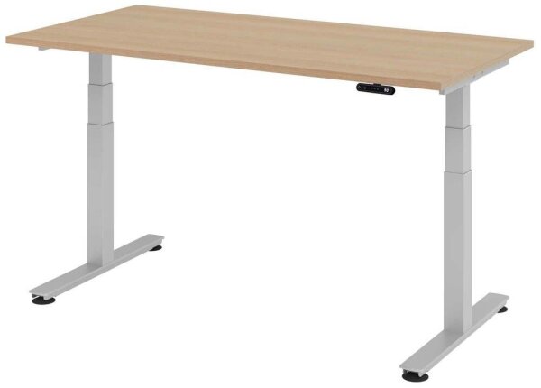 HAMMERBACHER VXDSM16 elektrisch höhenverstellbarer Schreibtisch eiche rechteckig, T-Fuß-Gestell silber 160,0 x 80,0 cm